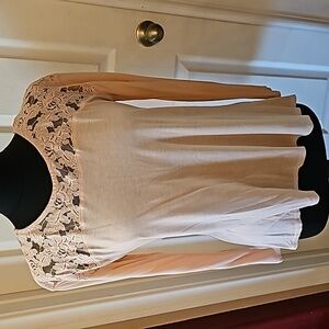 Peach knit lace top.